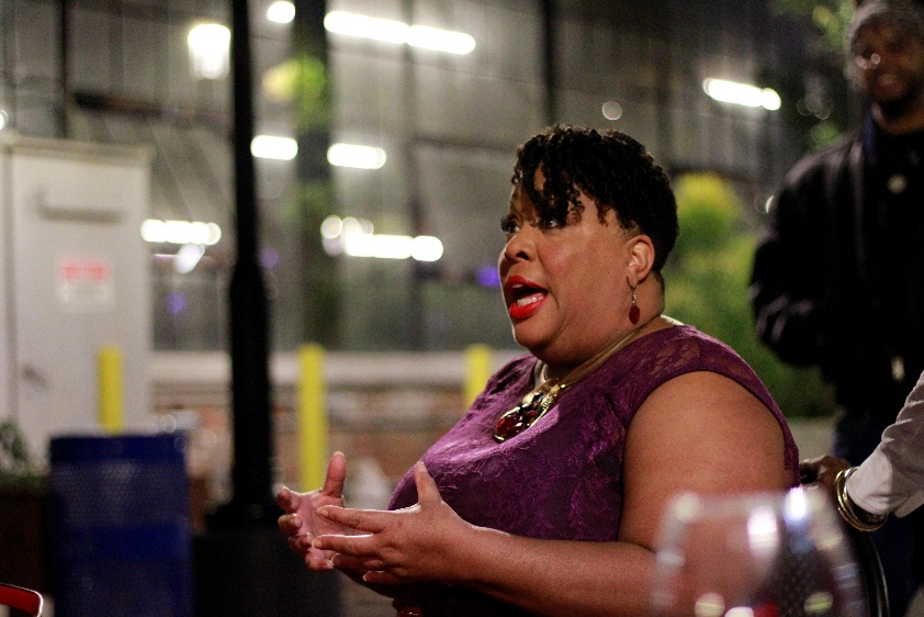 Noreen McClendon speaking at community event